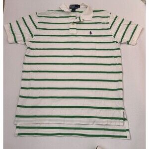 Vintage Ralph Lauren Polo Shirt Adult Large White Green Stripe Rugby Mens